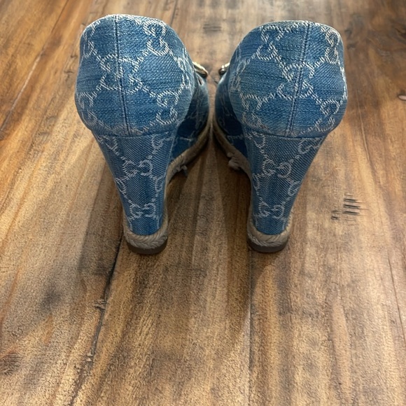 GUCCI Denim Horsebit Wedges Size 38 (8) - Picture 6 of 8